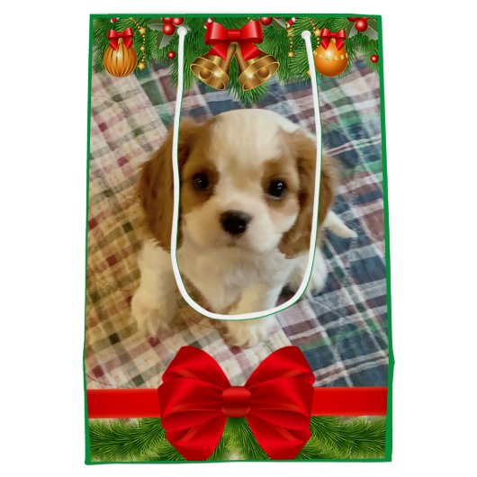 Cavalier Spaniel Puppy Holiday Gift Bag Medium Cadeauzakje (Achterkant)