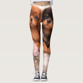Cavalier spaniel puppy's in de lente bloei leggings