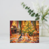 Cavalier Spaniels bij de Kerstboom Feestdagenkaart (Staand voorkant)