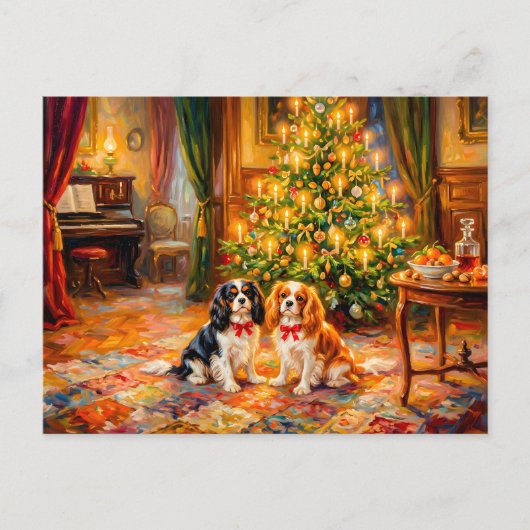 Cavalier Spaniels bij de Kerstboom Feestdagenkaart (Voorkant)