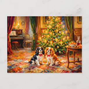 Cavalier Spaniels bij Kerstboom Briefkaart