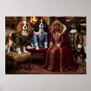 Cavalier Spaniels Tudor Court bij de open haard Poster
