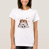 Cavalier Spaniels with soccer ball for Valentine's T-shirt (Voorkant)