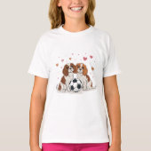 Cavalier Spaniels with soccer ball for Valentine's T-shirt (Voorkant)