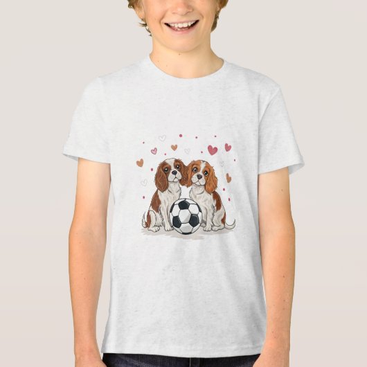 Cavalier Spaniels with soccer ball for Valentine's Tri-Blend Shirt (Voorkant)