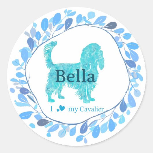 Cavalier Sticker – Personalized Pastel Blue Gift (Voorkant)