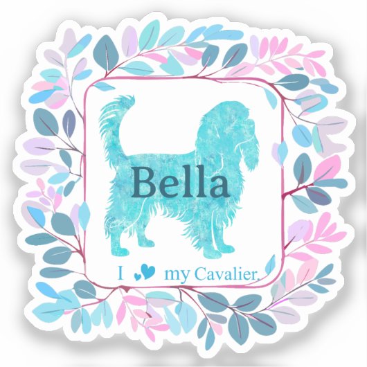 Cavalier Sticker – Personalized Pastel Blue Gift (Voorkant)