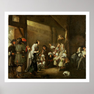 Cavaliers en bedrijven die in een Barn Carousing p Poster
