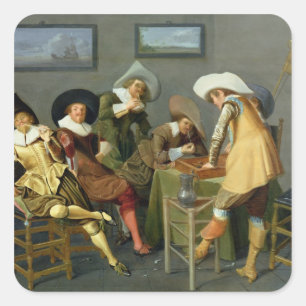 Cavaliers in een tavern vierkante sticker
