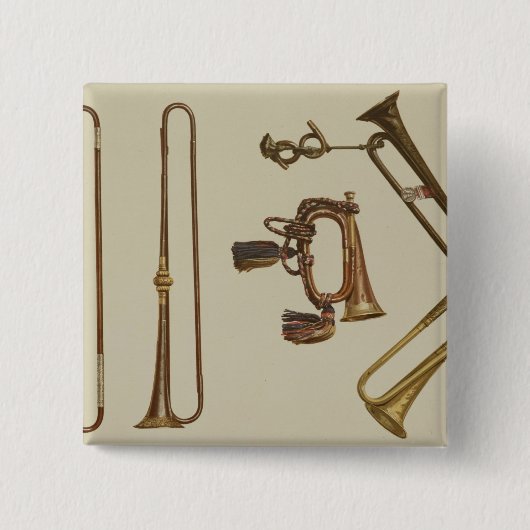 Cavalry trumpet, een eikel, een gelte trumpet gema vierkante button 5,1 cm (Voorkant)