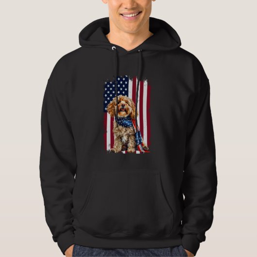 Cavapoo Amerikaanse vlag 4 juli Cavapoo hondenlief Hoodie (Voorkant)
