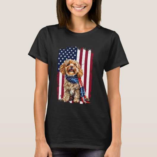 Cavapoo Amerikaanse vlag 4 juli Cavapoo hondenlief T-shirt (Voorkant)