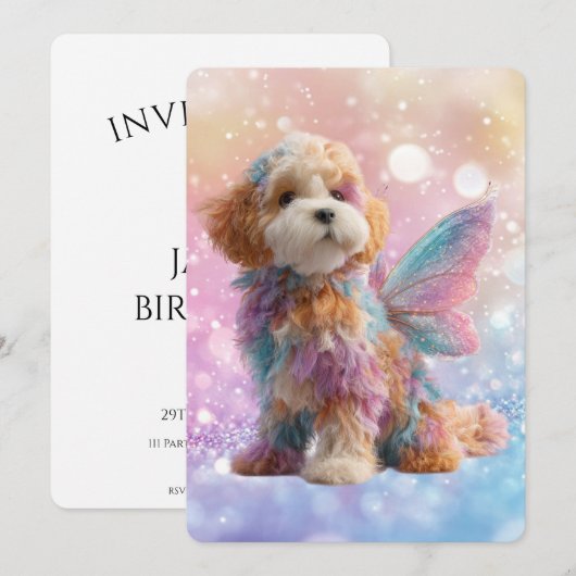Cavapoo Cavoodle Angel Fairy Birthday Kaart (Voorkant / Achterkant)