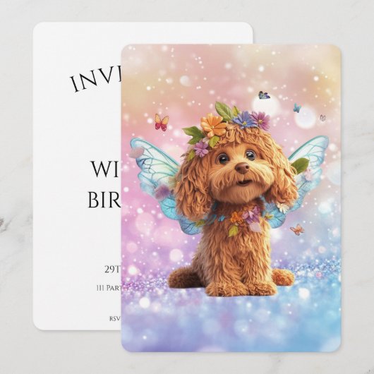 Cavapoo Cavoodle Angel Fairy Birthday Kaart (Voorkant / Achterkant)