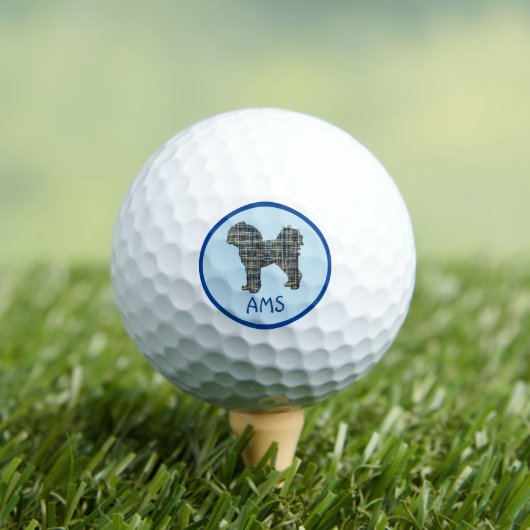 Cavapoo Cavoodle Dog Silhouette Monogram Grid Blue Golfballen (Insitu Shirt)