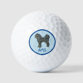 Cavapoo Cavoodle Dog Silhouette Monogram Grid Blue Golfballen (Voorkant)