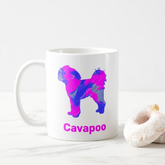 Cavapoo Crazy Hot Pink en Blue White Coffee Mok (Met donut)
