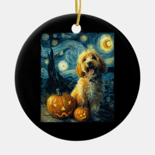 Cavapoo Cute Dog Halloween Jack O Lantern Pumpkin  Keramisch Ornament (Voorkant)