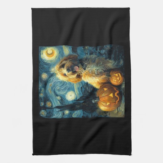 Cavapoo Cute Dog Halloween Jack O Lantern Pumpkin Theedoek (Verticaal)