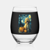 Cavapoo Cute Dog Halloween Jack O Lantern Pumpkin  Wijnglas Zonder Voet (Voorkant)