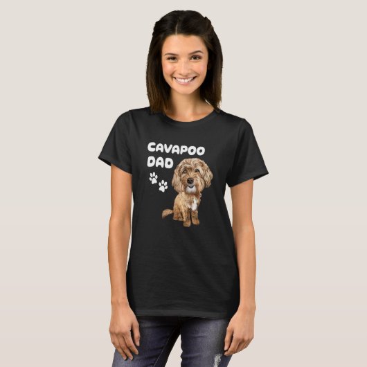 Cavapoo Dad Red Cavapoo Dog Puppy and Paws T-shirt (Voorkant volledig)