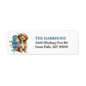 Cavapoo Dog Blue Floral Etiket (Voorkant)
