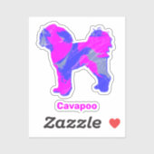 Cavapoo Dog Crazy Hot Pink & Blue Cut Sticker (Vel)