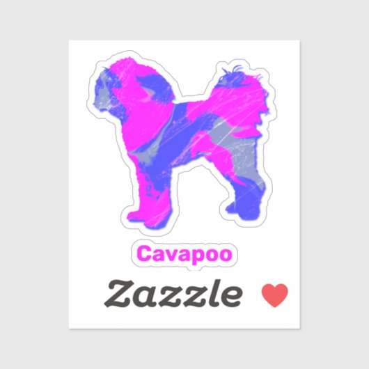 Cavapoo Dog Crazy Hot Pink & Blue Cut Sticker (Vel)