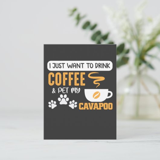 Cavapoo Dog Eigenaar van Coffee Bean Drinker Briefkaart (Staand voorkant)