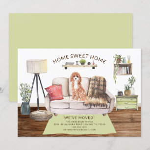 Cavapoo Dog Moving Announcement Kaart