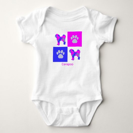 Cavapoo Dog & Paw Pink and Blue Romper (Voorkant)