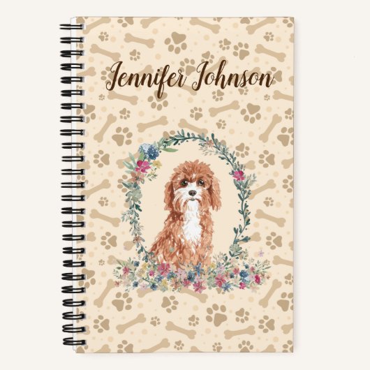 Cavapoo Dog Paw Print & Floral Cute Notitieboek (Voorkant)