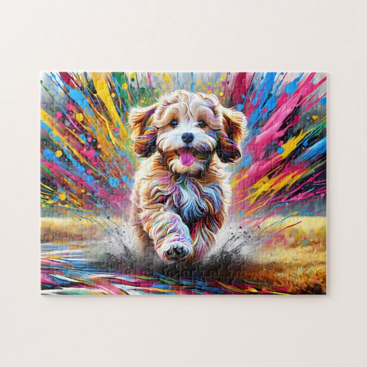 Cavapoo Dog Portrait Acryl Art Print Hondenliefheb Legpuzzel (Horizontaal)