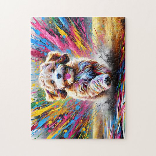 Cavapoo Dog Portrait Acryl Art Print Hondenliefheb Legpuzzel (Verticaal)