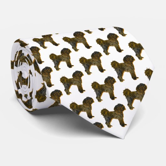 Cavapoo Dog Silhouet Halloween Sinaasappel Witte H Stropdas (Opgerold)