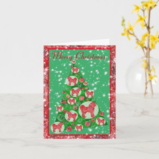 Cavapoo Dog Silhouette Baubles - kerstboom Kaart (Gele Bloem)