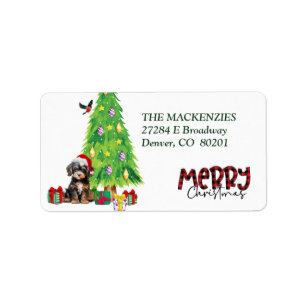 Cavapoo-hond en kerstboom retouradres etiket