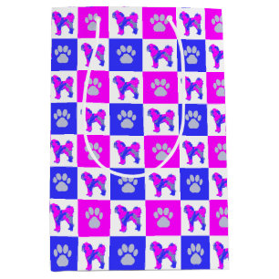 Cavapoo-hond & poot heet roze & blauw medium cadeauzakje