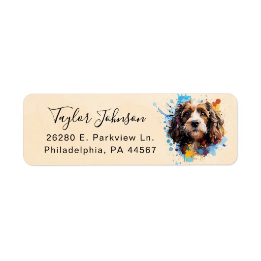 Cavapoo-hond retouradreslabel etiket (Voorkant)