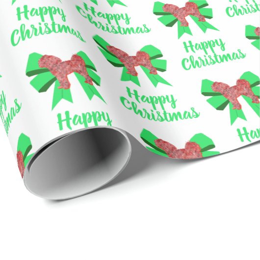 Cavapoo Kerstmis Hond & Groene Boog Wit Cadeaupapier (Rol Hoek)