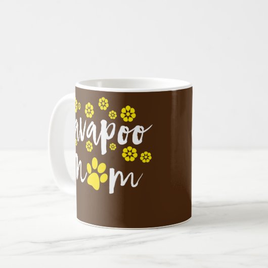 Cavapoo Mam Buttercup Flower Design met Geel Koffiemok (Voorkant links)