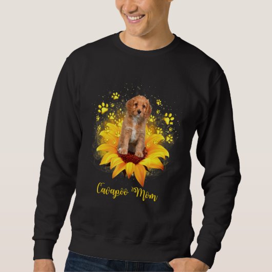 Cavapoo Moeder Zonnebloem Met Hond Poot Moederdag Trui (Voorkant)