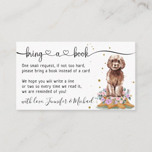 Cavapoo Poodle "Breng een Boek" Baby Shower Informatiekaartje (Voorkant)