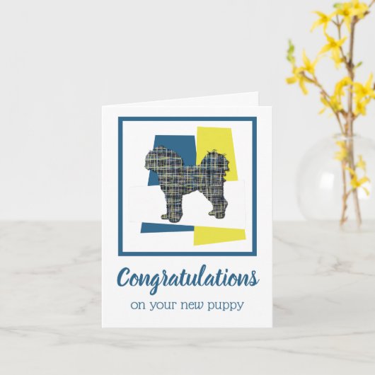 Cavapoo Puppy Dog Gefeliciteerd Wenskaart Kaart (Gele Bloem)