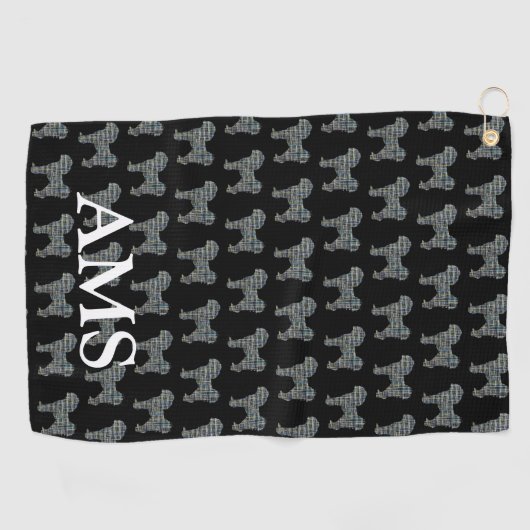 Cavapoo Schattige Dog Silhouette Y&B Grid Zwart Golfhanddoek (Horizontaal)