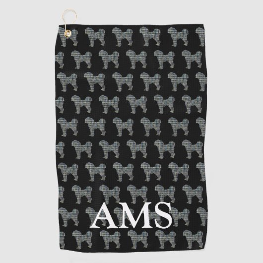 Cavapoo Schattige Dog Silhouette Y&B Grid Zwart Golfhanddoek (Voorkant)