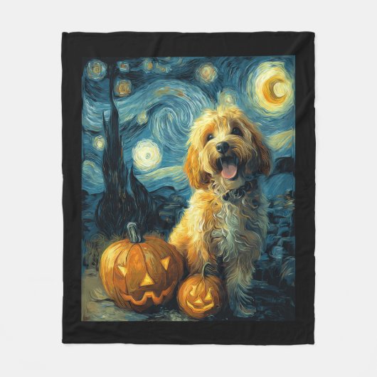 Cavapoo Schattige Hond Halloween Jack O Lantern Po Fleece Deken (Voorkant)