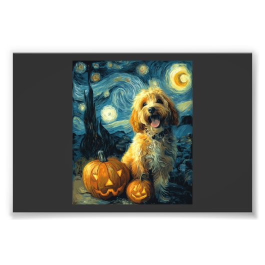 Cavapoo Schattige Hond Halloween Jack O Lantern Po Foto Afdruk (Voorkant)
