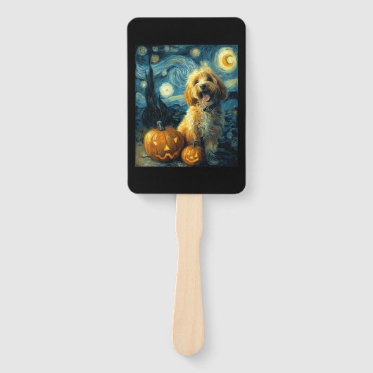 Cavapoo Schattige Hond Halloween Jack O Lantern Po Handwaaier (Voorkant)
