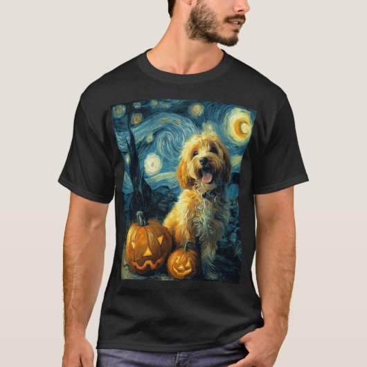 Cavapoo Schattige Hond Halloween Jack O Lantern Po T-shirt (Voorkant)